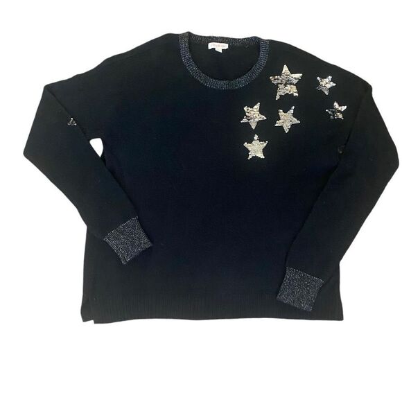 $80 Riley & Rae Women's Black Sequin Star Long-Sleeve Crewneck Sweater M… - Picture 4 of 13